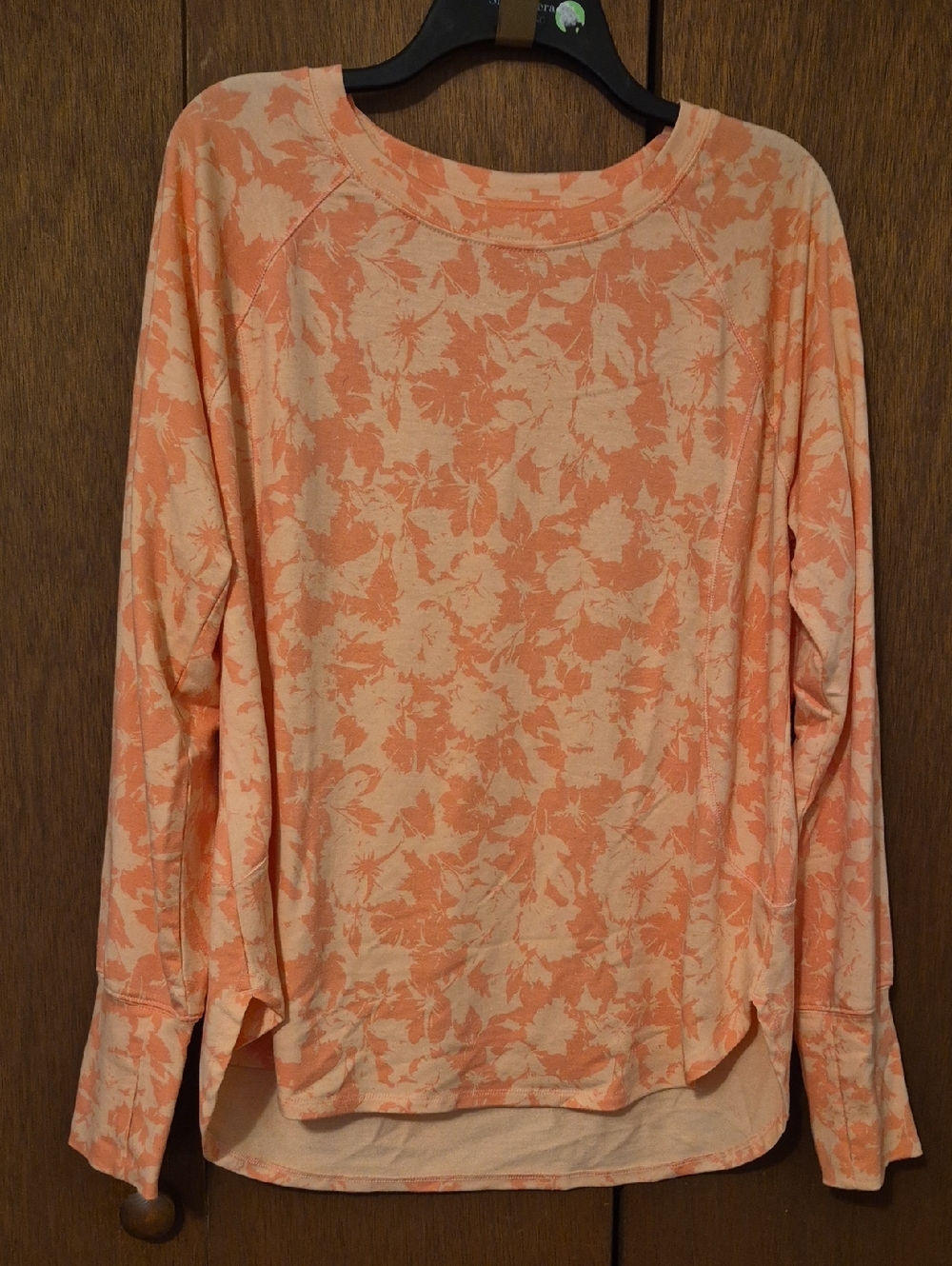 RBX Peach Floral Long-Sleeve Pullover Sweatshirt Top Sz L